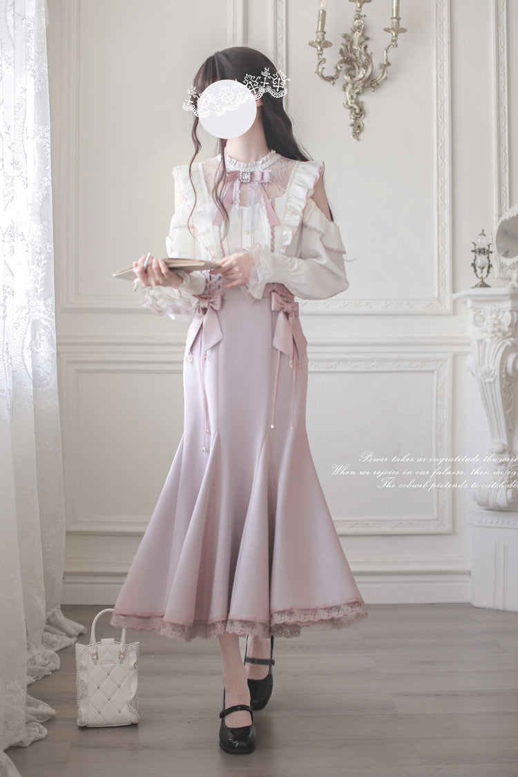 Pink Ruffle Slim Elegant Fishtail Skirt Dress - Sweet Lolita