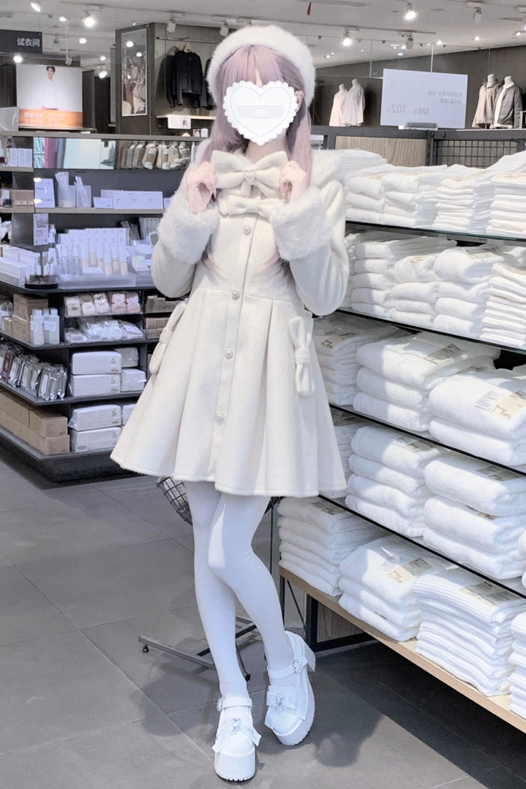 Snow Plush Thickened Long-Sleeve Bowknot Sweet Lolita Coat, Two Shades