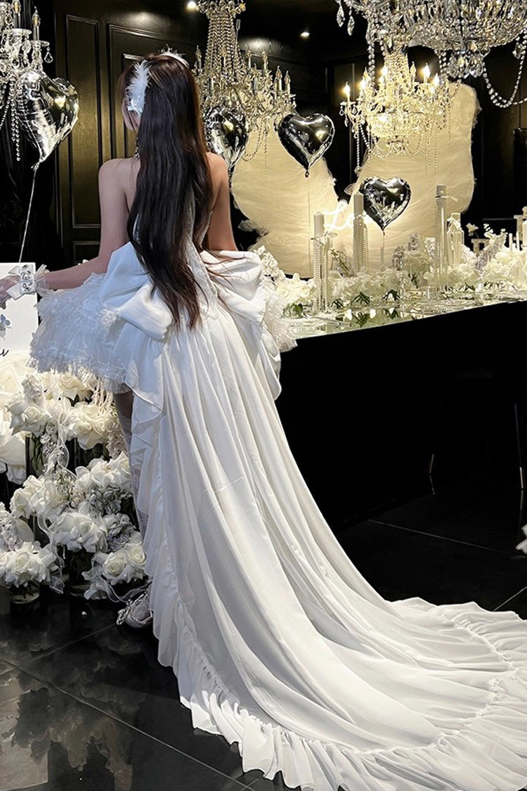 Ivory Princess Dress with Halter Neck and Triple Ruffle Trim - Dream