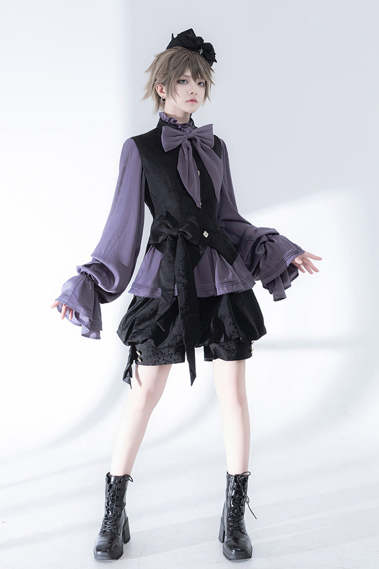 Violet Hunting Rabbits Bow-Trimmed Ouji Gothic Blouse
