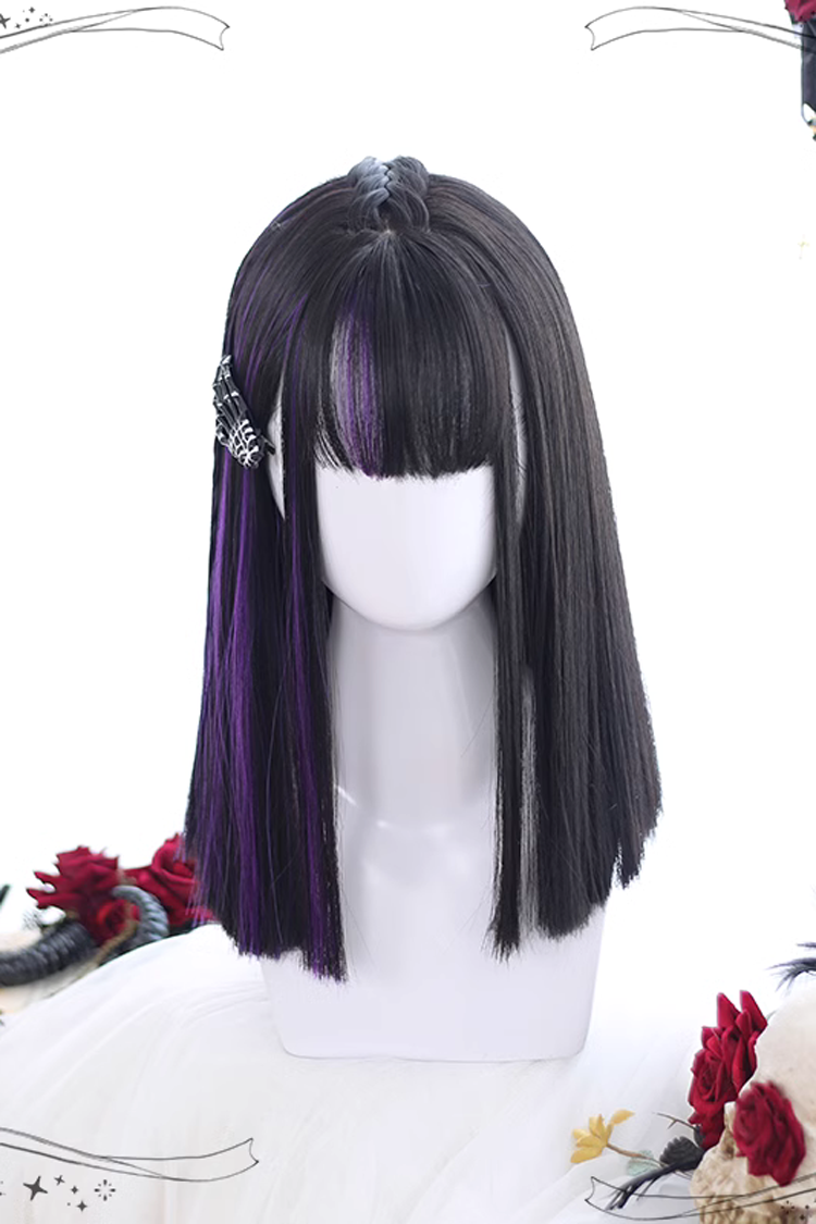 Lilac Highlighted Air-Bang Medium-Length Gothic Wig