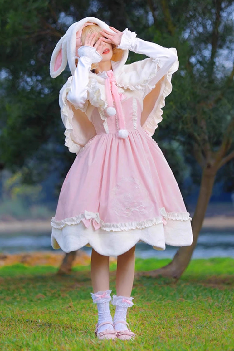 Pink Deer-Print Embroidered JSK for Autumn Winter