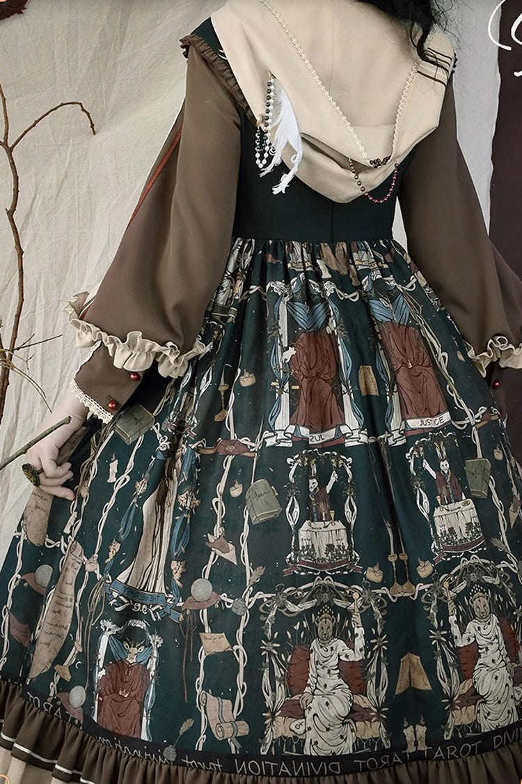 Tarot Print Puff-Sleeved Lolita Dress with Ruffles & Bow