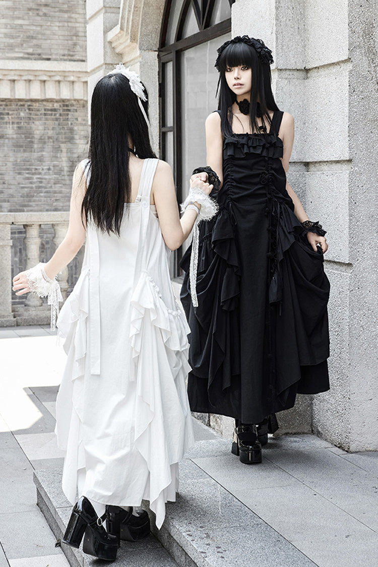 Ivory Gothic Strap Dress with Sleeveless Ruffles - Dream
