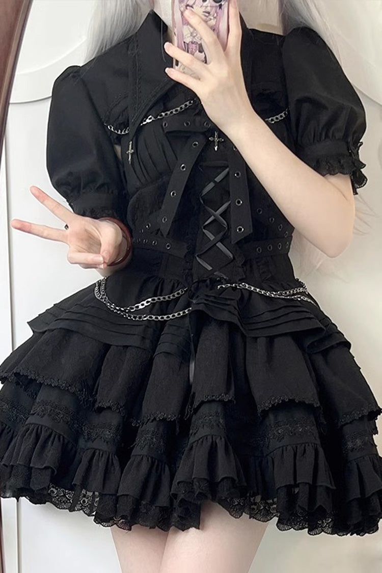 Sleeveless Triple Ruffle Bow Lace Up Gothic Lolita Jsk Dress