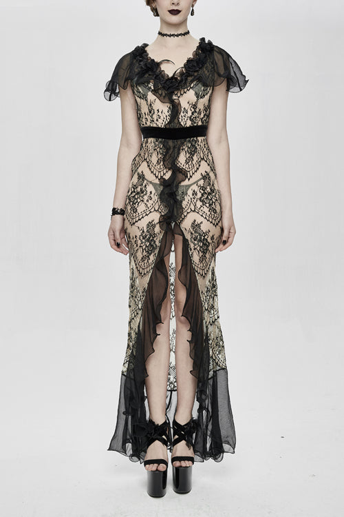 Sheer Chiffon Long Split Sleeve Gothic Maxi Dress