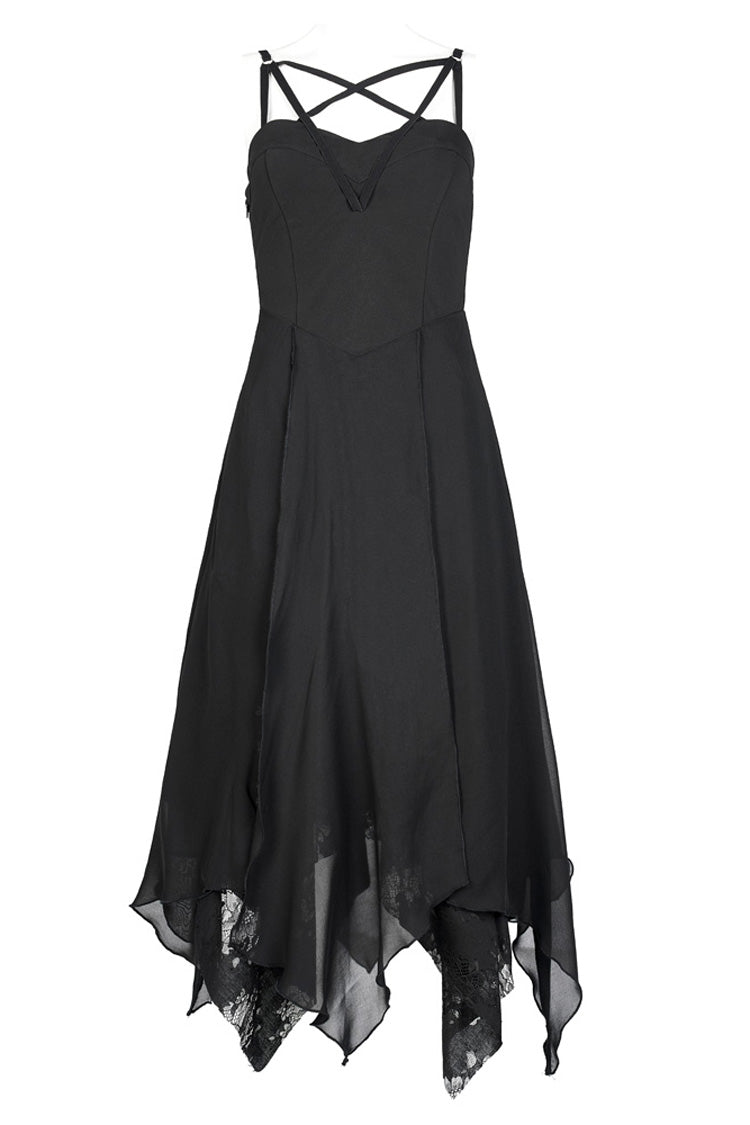 Double-Layer Chiffon Lace Irregular Hem Sling Sleeveless Gothic Dress