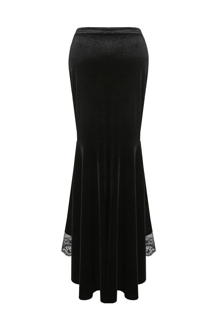 Sable Velour Lace-Trim Gothic Mermaid Skirt
