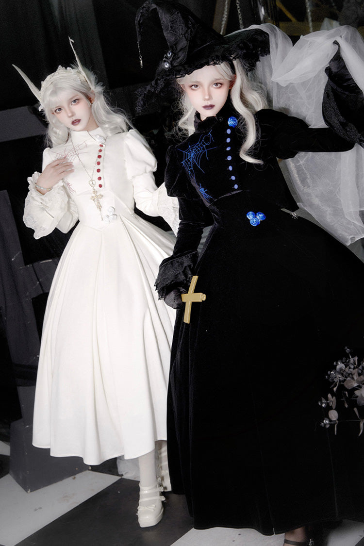 Gothic Corset Dress with Embroidery and Fishbone Detail - Night Poems, 2 Hues