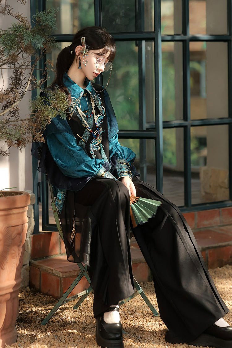 Ruffle Embroidery Round Collar Long Sleeve Ouji Set