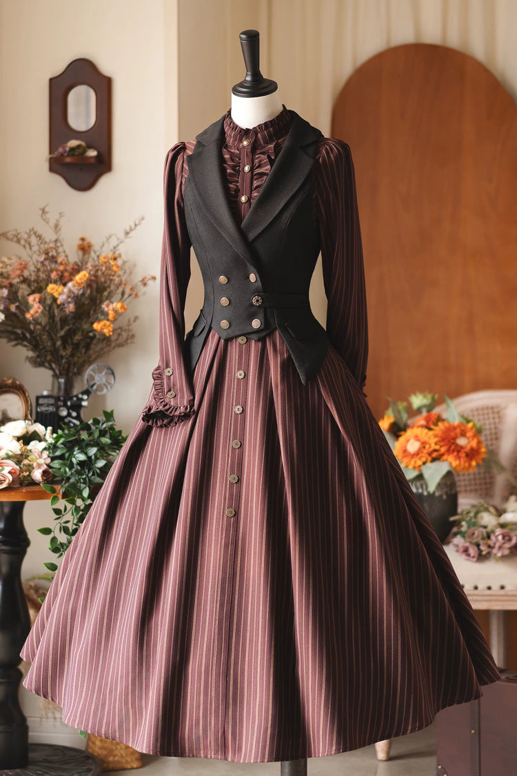 Striped Printed Ruffled Dress - Forest Castle