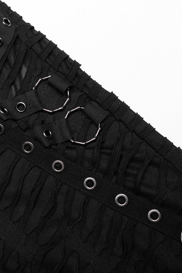 Slim Ripped Tie-Dyed Metal Loop Steampunk Leggings, Two Shades