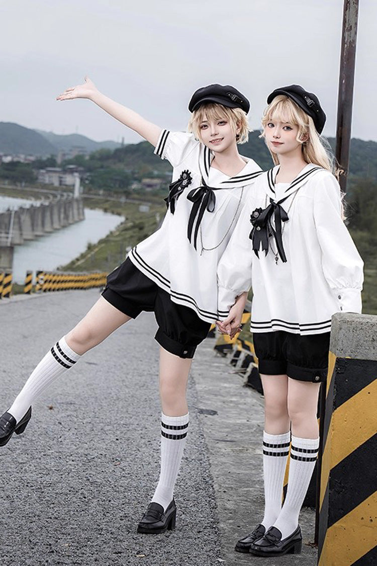 Old Stories Navy Collar Bow Ouji Gothic Lolita Blouse Shorts Set