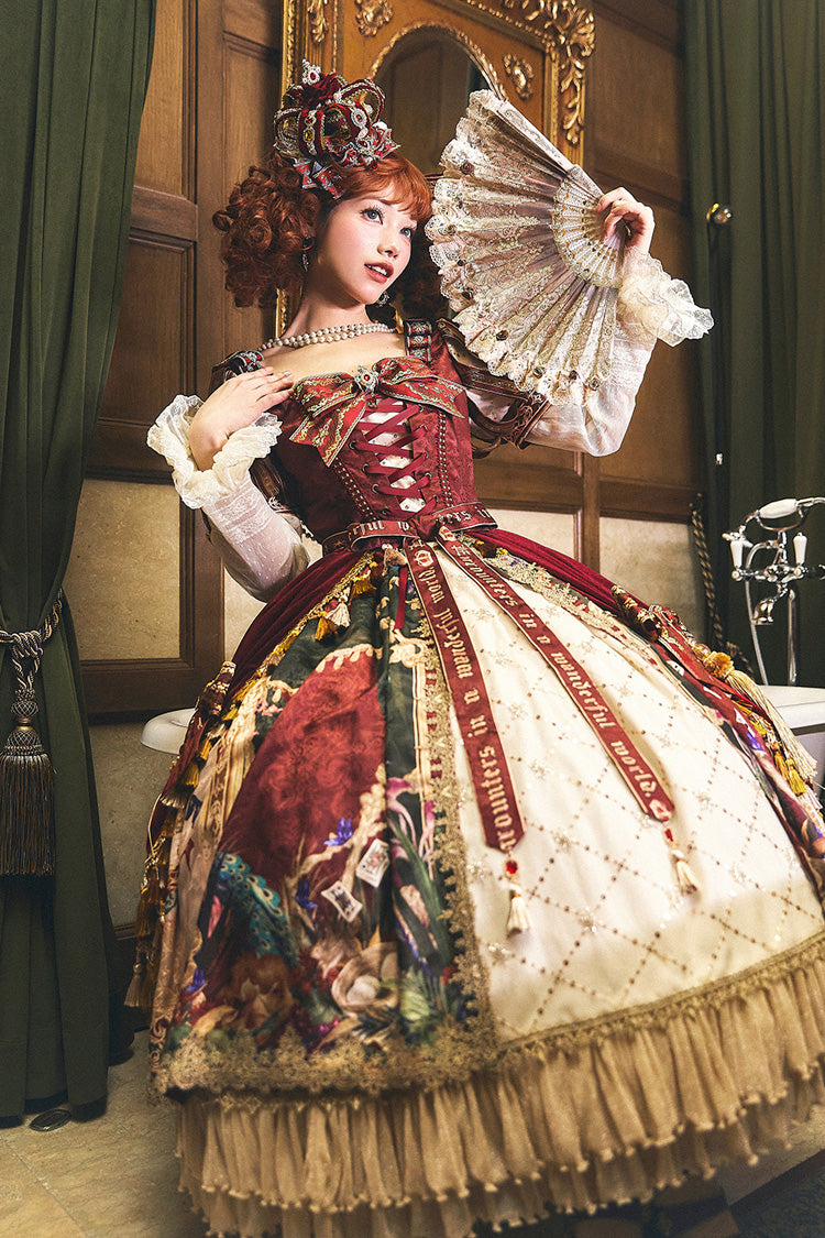 Red Kaleidoscope of Dreams Double-Layer Print Embroidery Bow Lace-Up Classic Vintage Gorgeous Lolita