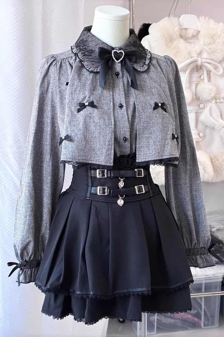 Belt Buckle Ruffled Long Sleeve Jirai Kei Set