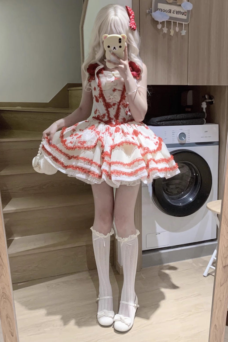 Jasmine Rain Print Stitching Lace Sweet Lolita JSK Dress in Six Colors