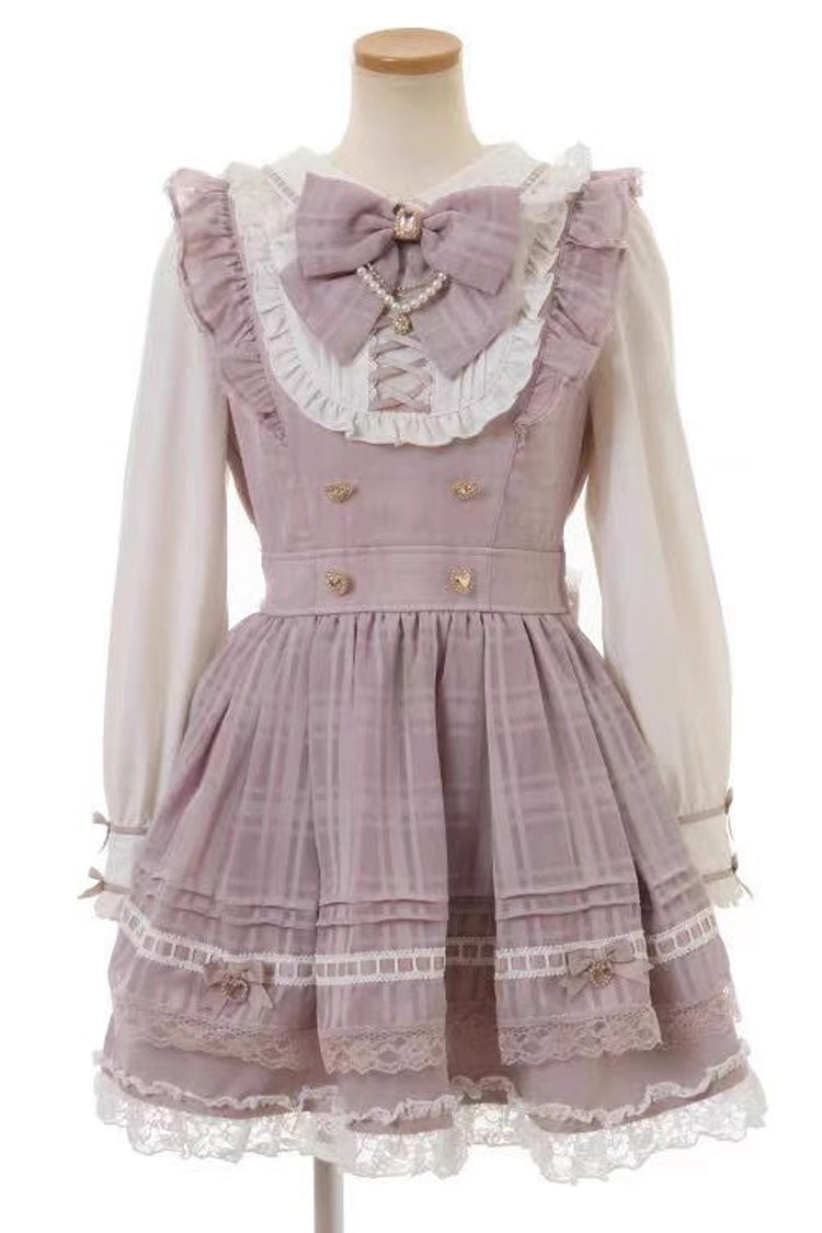 Bowknot Lace-Up Ruffle Print Long Sleeve Jirai Dress in Three Colors