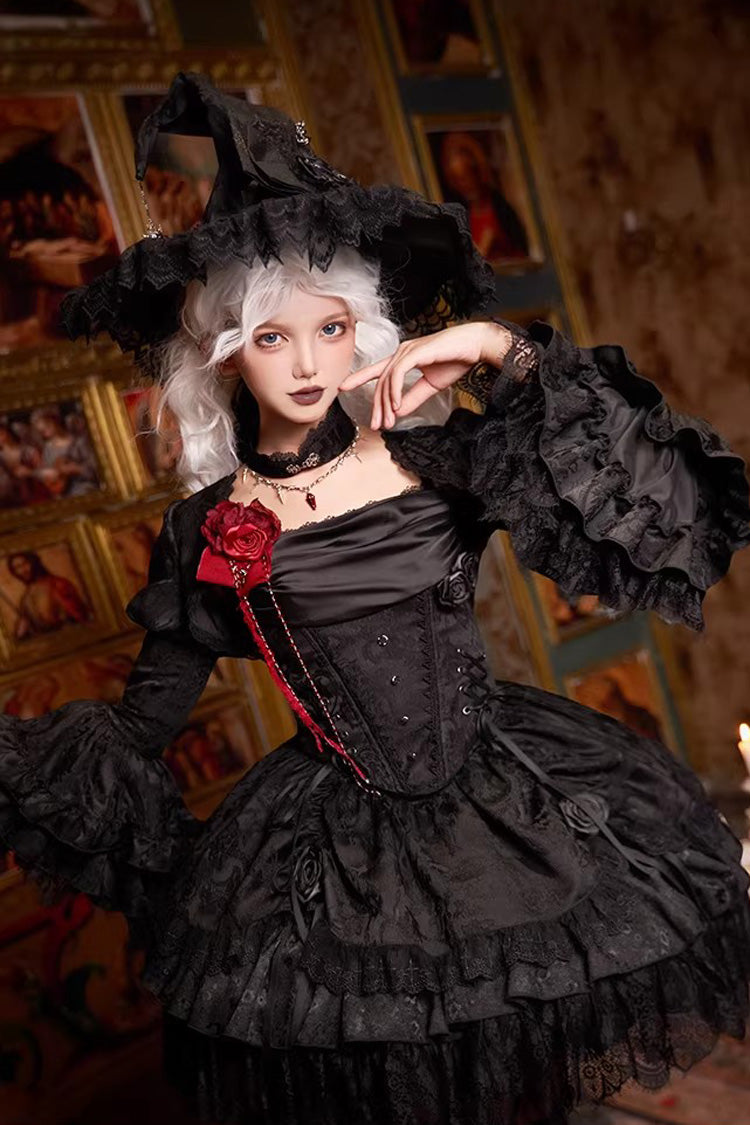 Black Multi-Layer Jacquard Ruffled Witch Gothic Skirt - Letters & Poems · Twilight