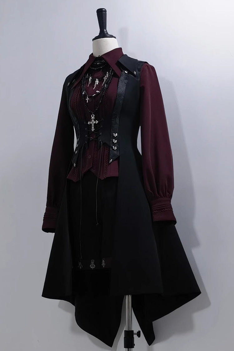 Scarlet Lapel Embroidered Slim Gothic Vintage Prince Ouji Shirt