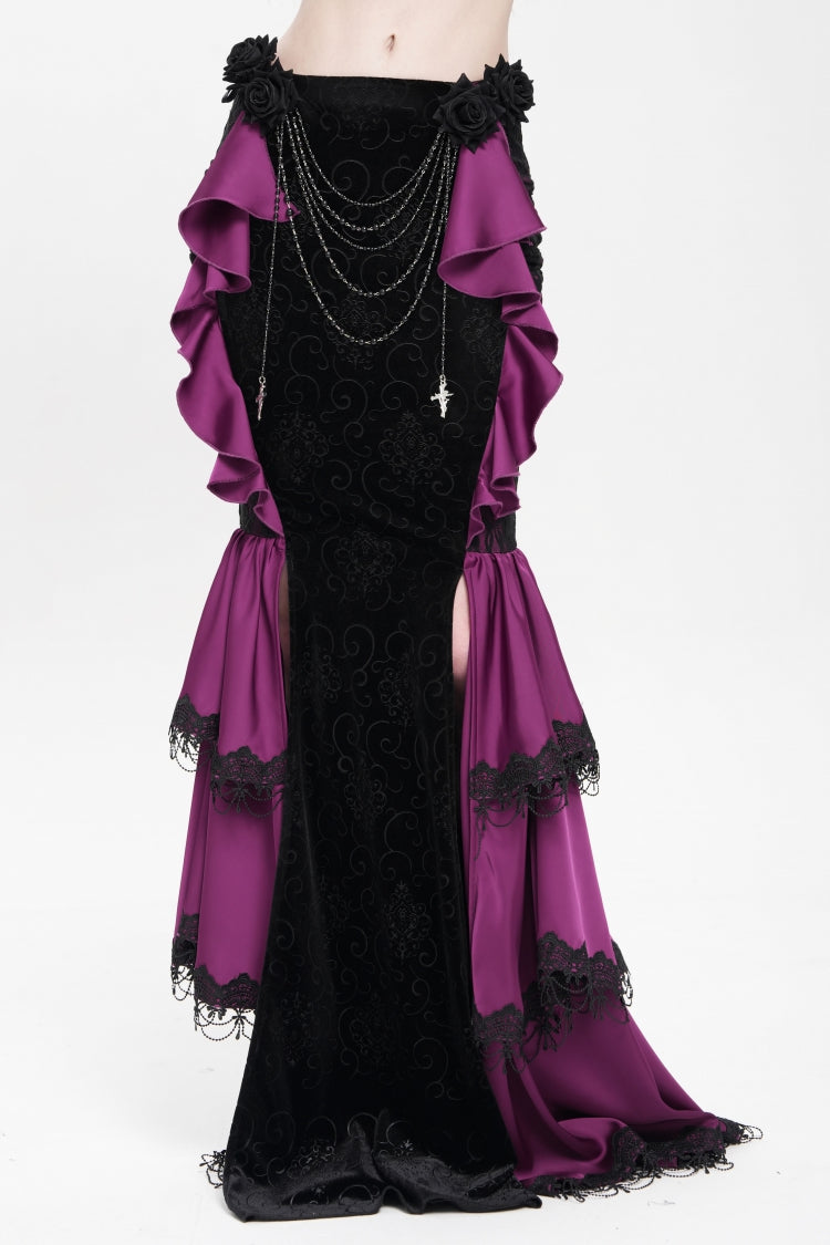 Violet Blossom Lace-Up Rose Chain Gothic Fish-Tail Skirt