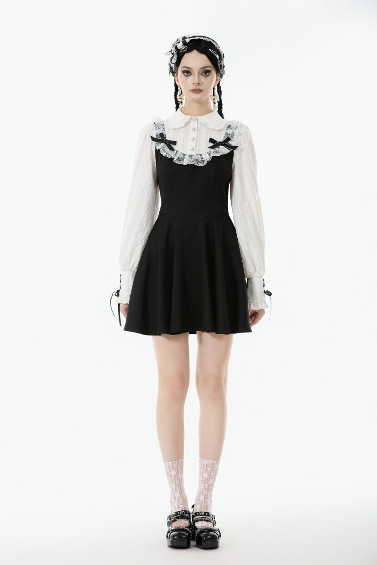 Doll Collar Long Sleeve Lace-Up Faux Two-Piece Gothic Graduation Dress