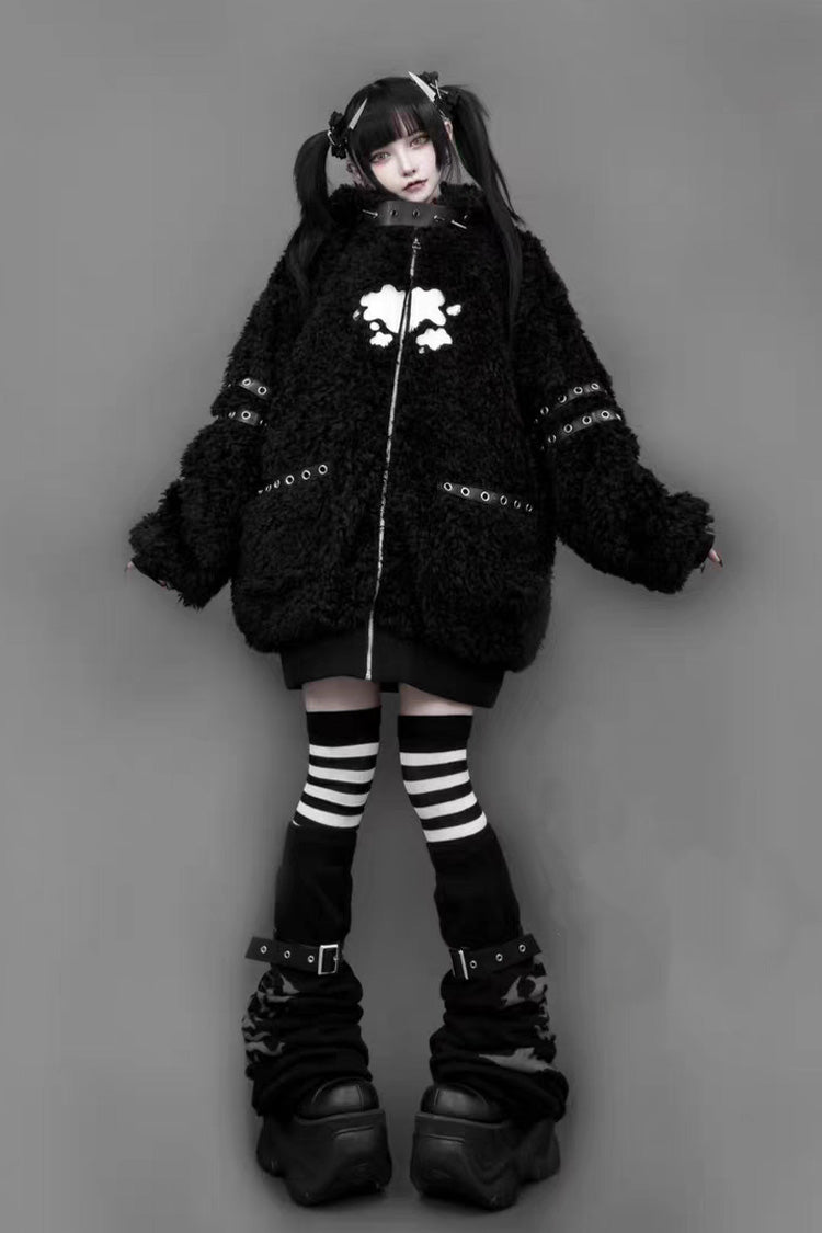 Black Bear-Ear Hooded Zip-Up Gothic Lolita Coat