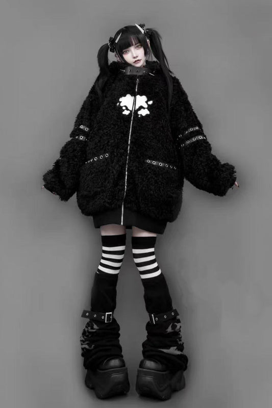 Black Bear-Ear Hooded Zip-Up Gothic Lolita Coat