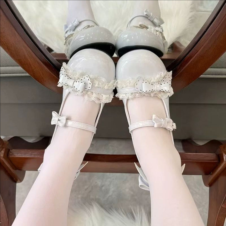 Flat Mary Janes with Lace Bow - Round Toe, 6 Colors