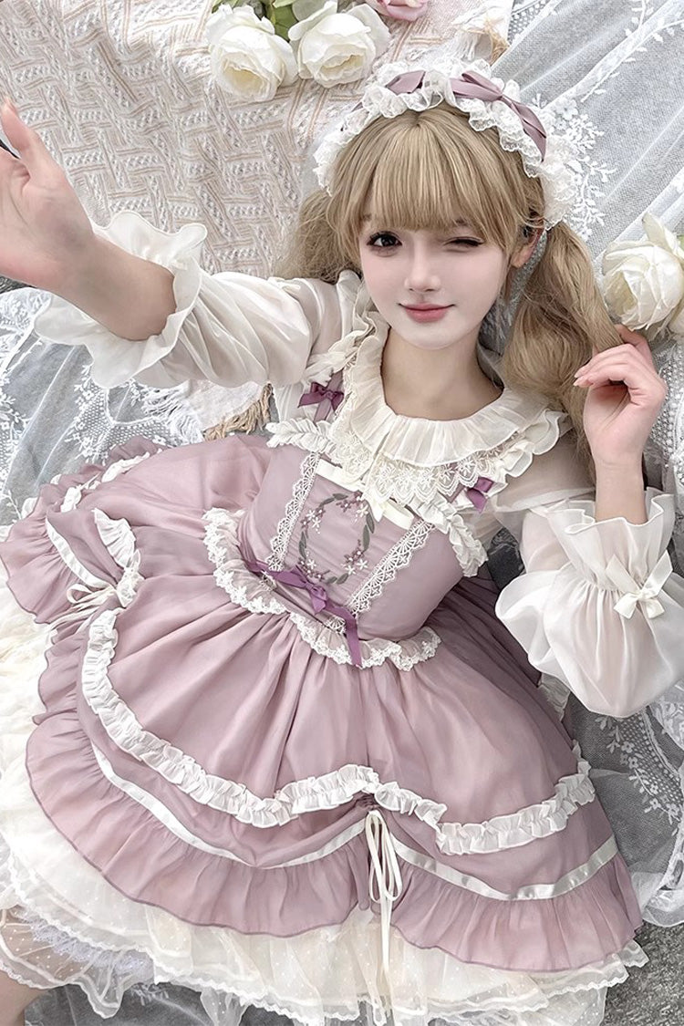 Pink Dancing Light Ruffle Embroidered Lace Lolita Dress