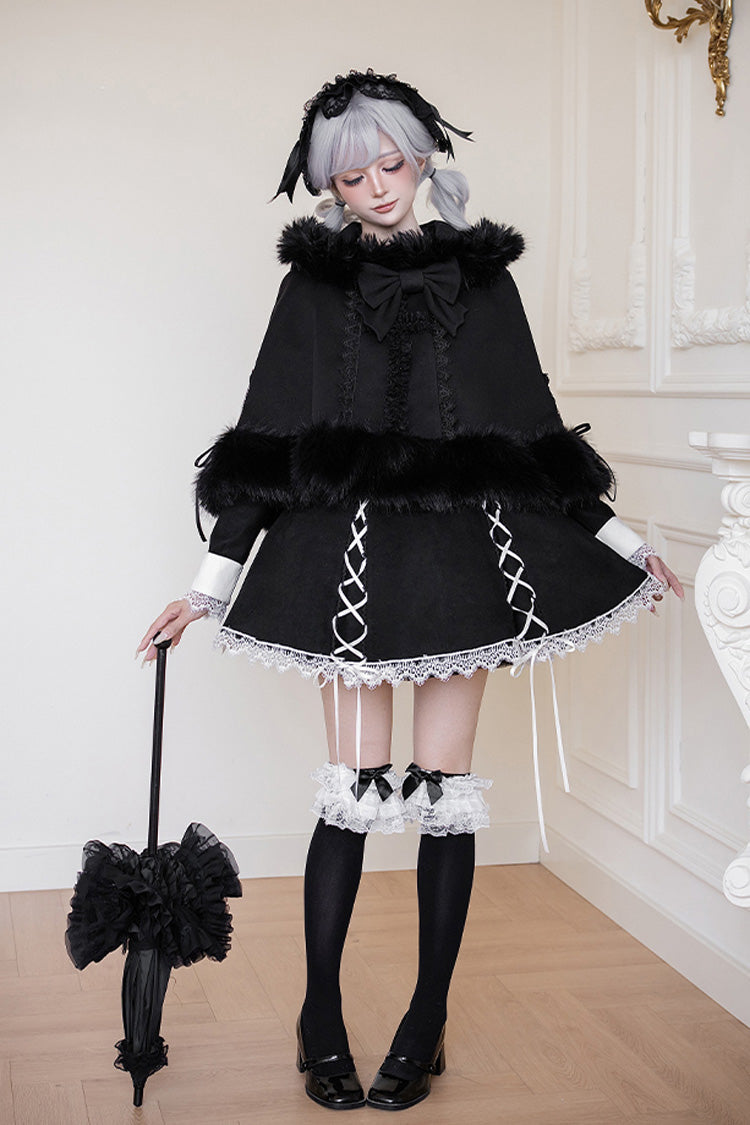 Rose Doll Square Collar Lace-Up Gothic Lolita Dress Set with Bow