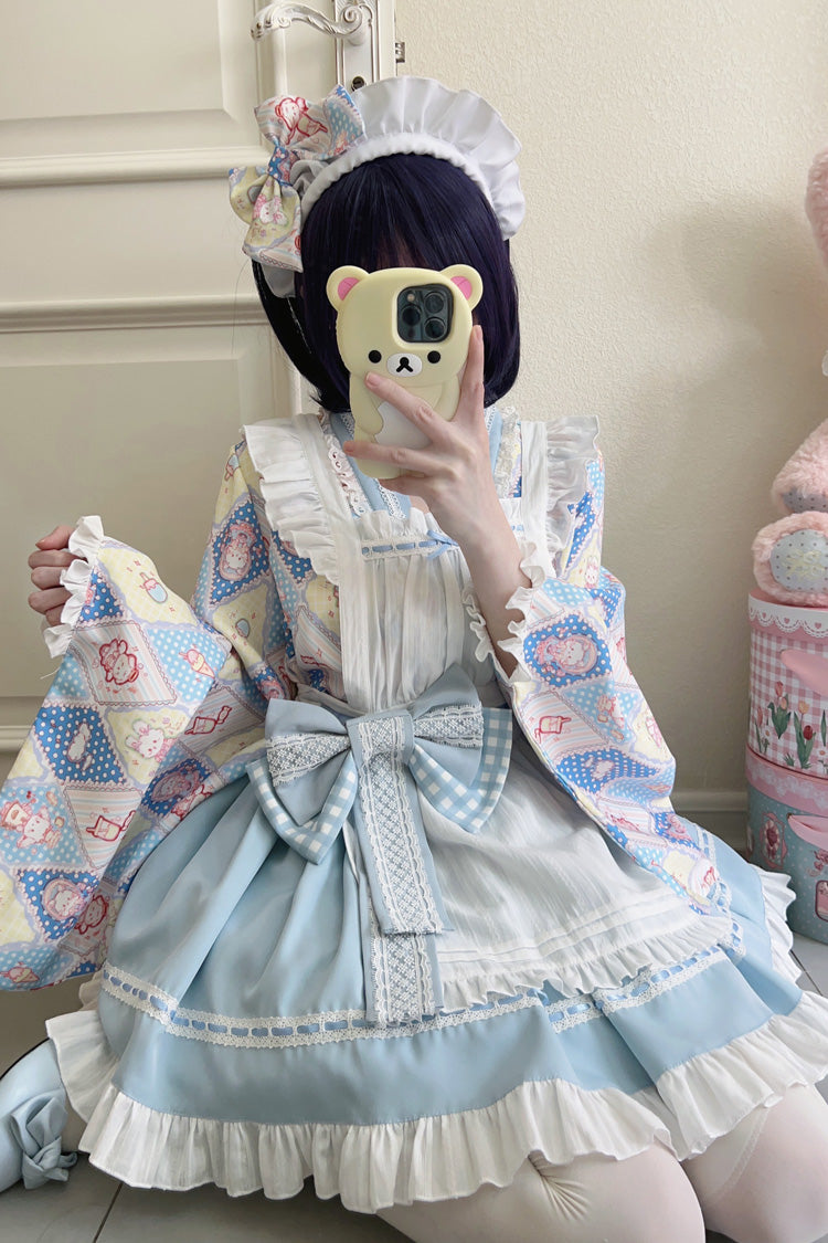 Showa Sweet Pet Japanese Maid Lolita Dress with Ruffle Bowknot