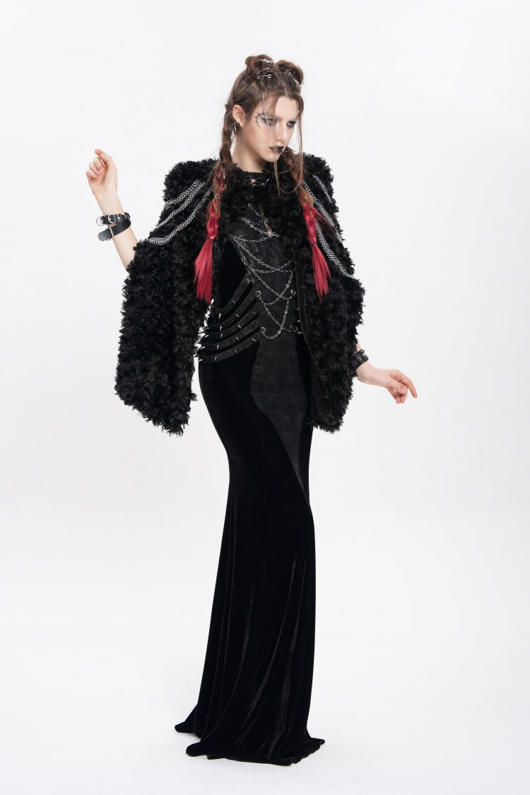 Edgy Black Chain-Strap Sleeveless Rivet Halter Punk Dress
