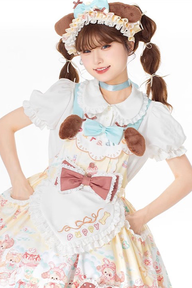 Multi Print Ruffle Bow Vintage Lolita Strap Dress
