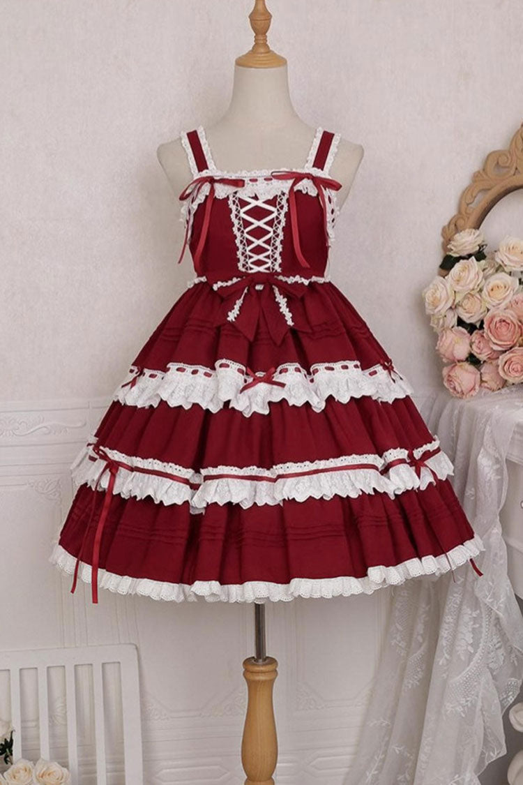 Red/White Sleeveless Bowknot Multi-Layer Sweet Lolita Jsk Dress