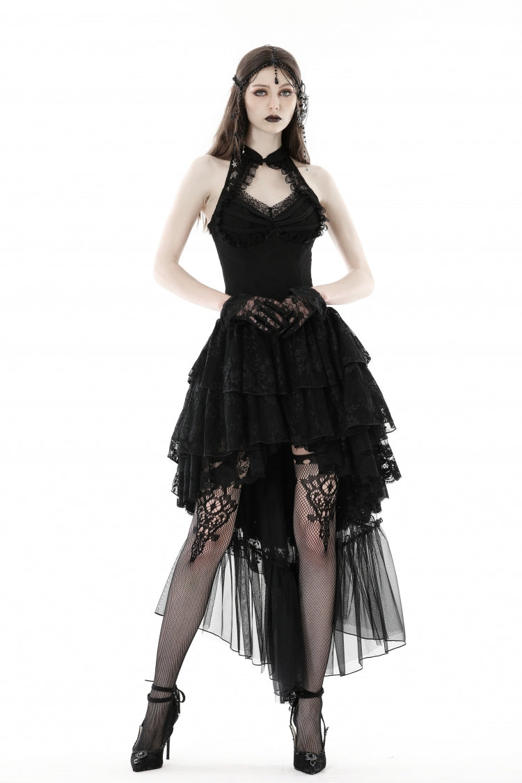 Off Shoulder Halterneck Lace Irregular High Low Multi-Layered Gothic Dress