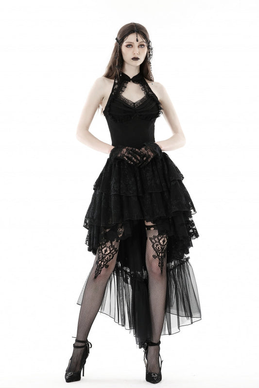 Off Shoulder Halterneck Lace Irregular High Low Multi-Layered Gothic Dress