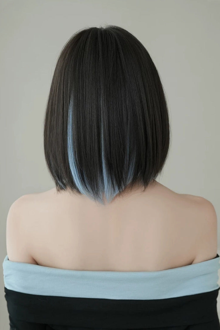 Sky Blue Black Highlight Natural Clavicle Bob Sweet Lolita Wig