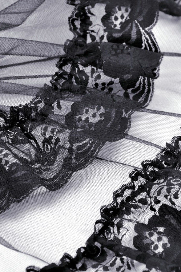 Gothic Swallow Tail Skirt with Irregular Lace Ruffles, Black
