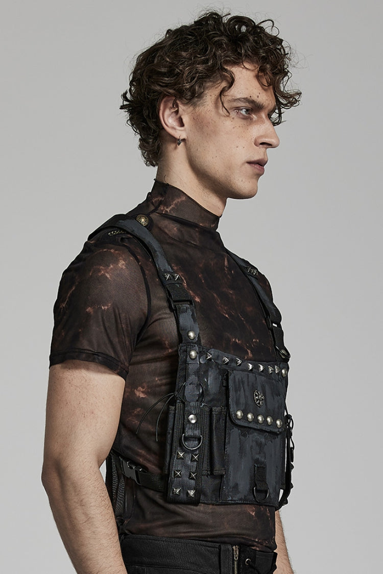 Steampunk Backpack with Metal Rivets and Nylon Camouflage