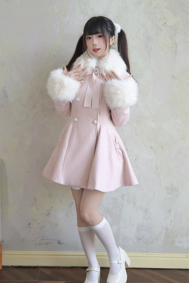 Pink Bowknot Double-Breasted Coat in Japanese Sweet Style