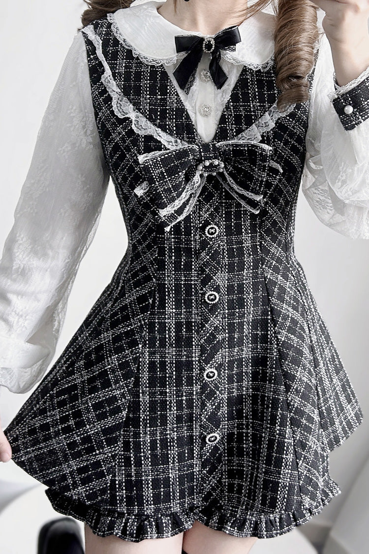 Black/White [Love Sonata] Long Sleeve Ruffle Bowknot Lace Jirai Kei Japanese Gown Set