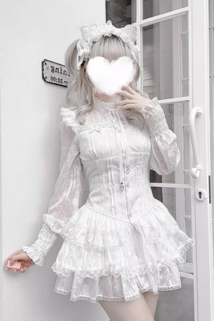 Rose Bible Gothic Jirai Kei Blouse and Shorts with Jacquard Ruffles