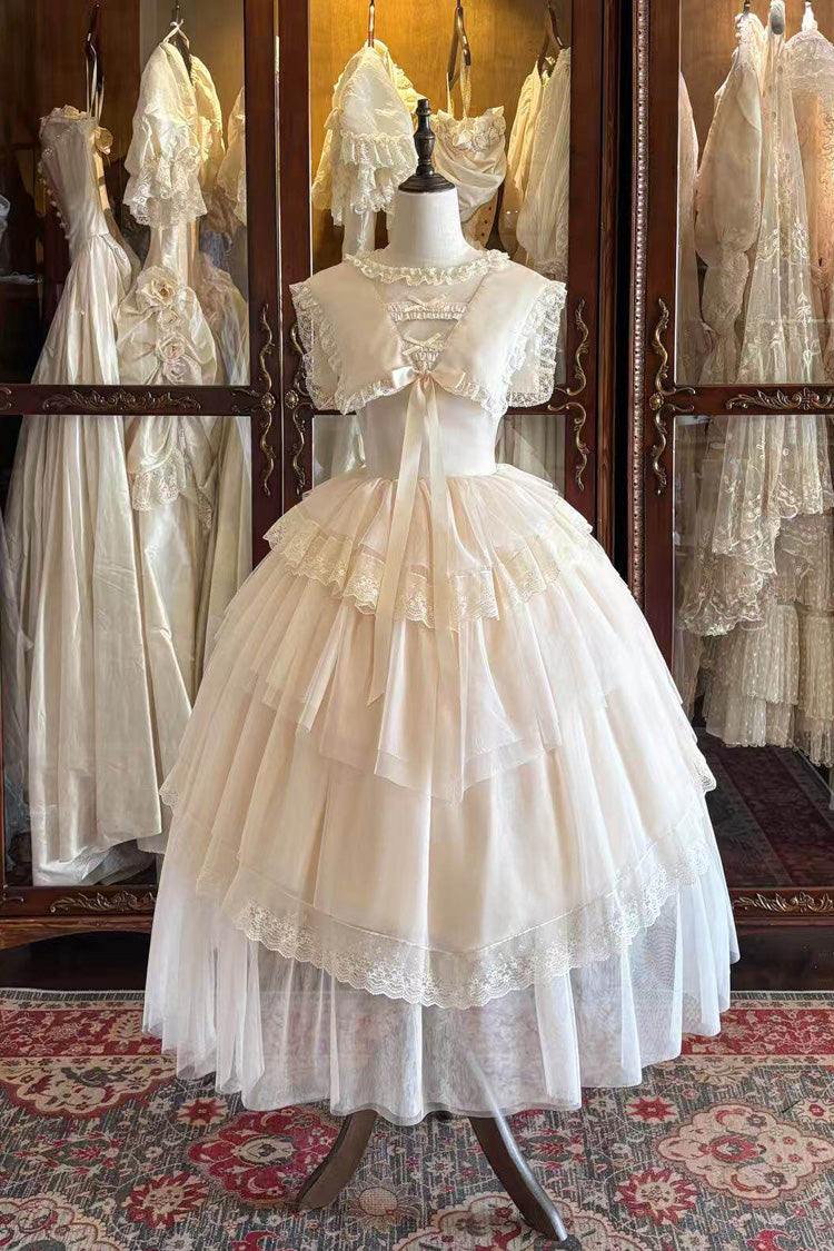 Ivory Elegant Dress with Triple Ruffles and Bow Embellishments - Dream by the Pillow