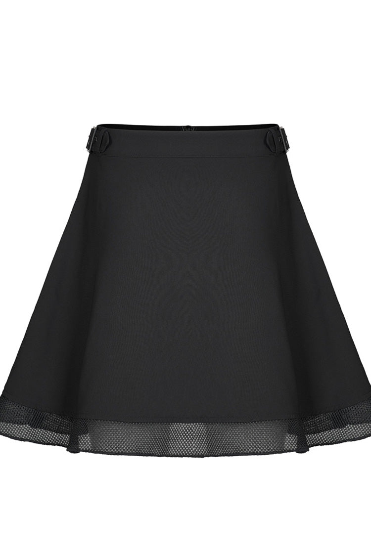 Punk Skirt with Plaid Mesh Stitching V-Shape Sun Hem Design