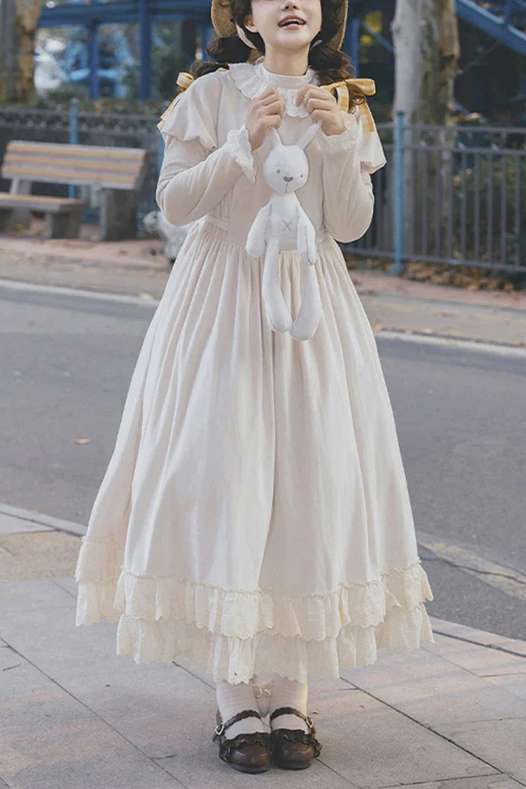 Ivory Round Collar Long Sleeved Ruffled Sweet Lolita Dress