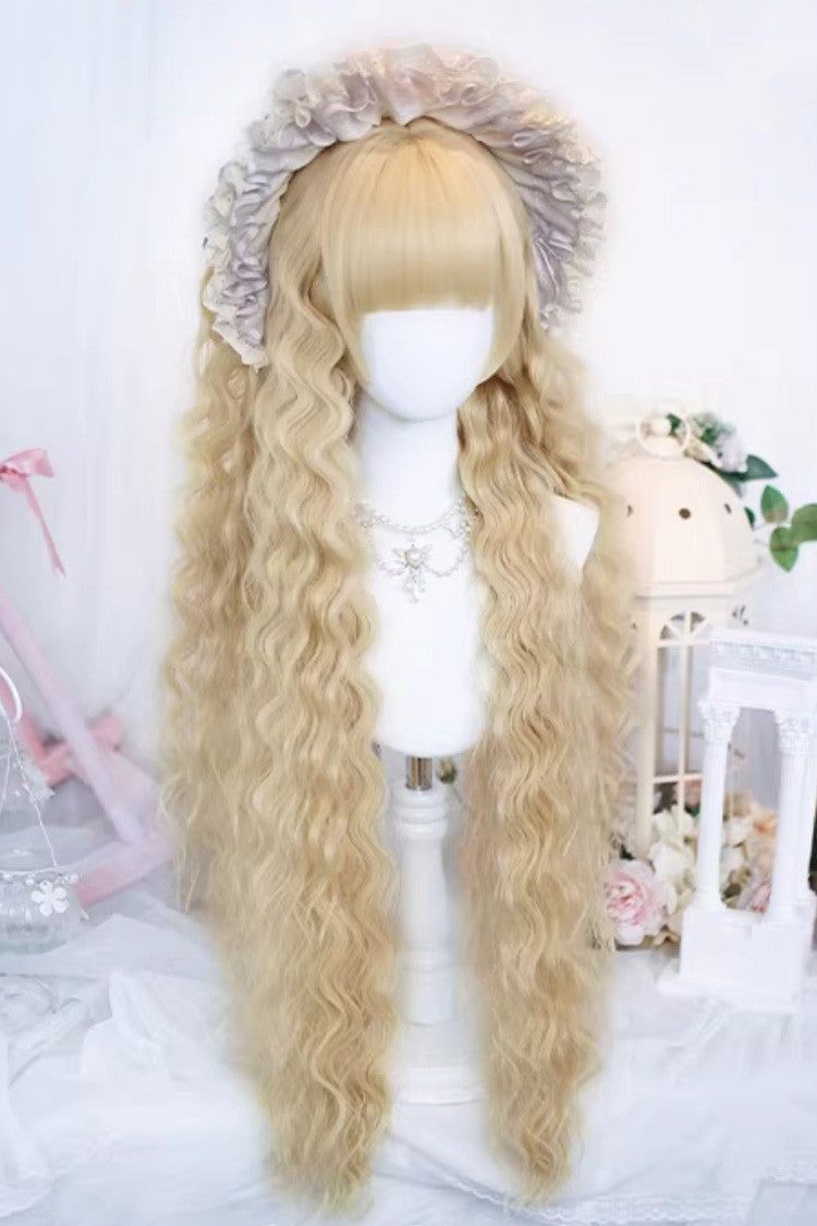 Gold Ringlet Curls Long Wig with Fringe