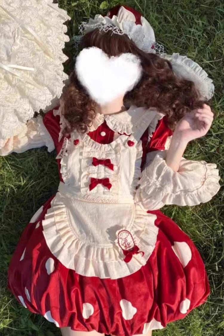 Red Mushrooms Print Short Sleeves Bow Sweet Lolita Jsk Dress