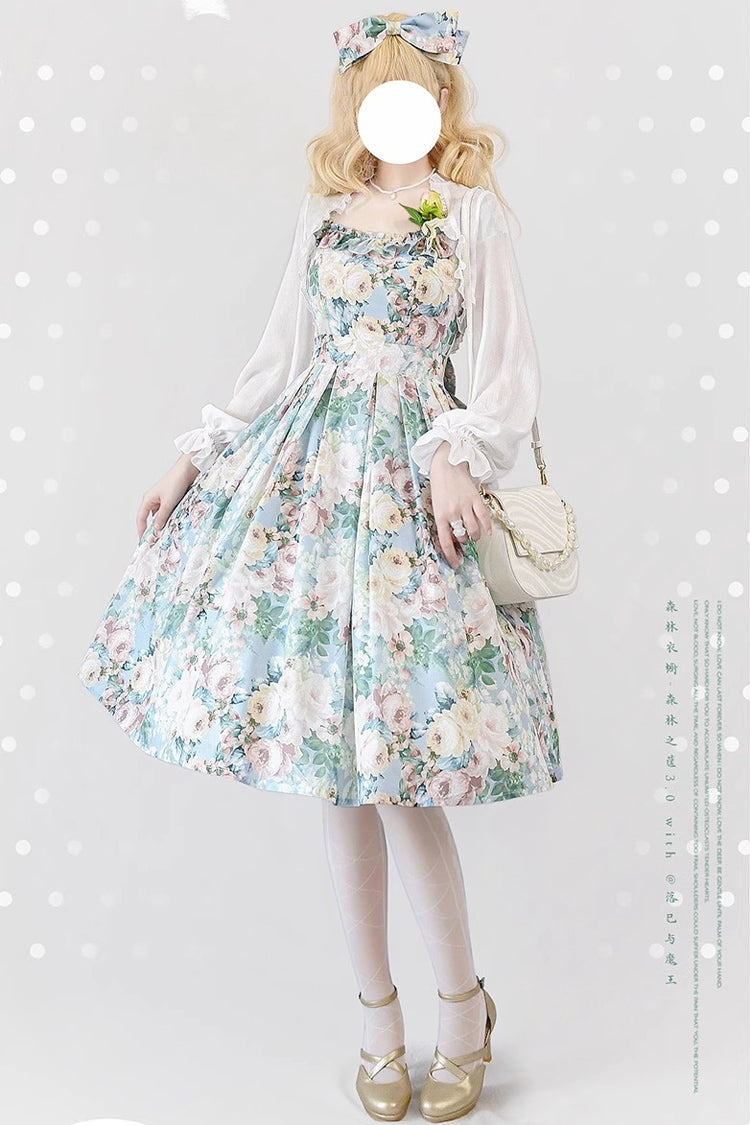 Multi-Color Green Field Flowers Bowknot Sweet Jsk Dress