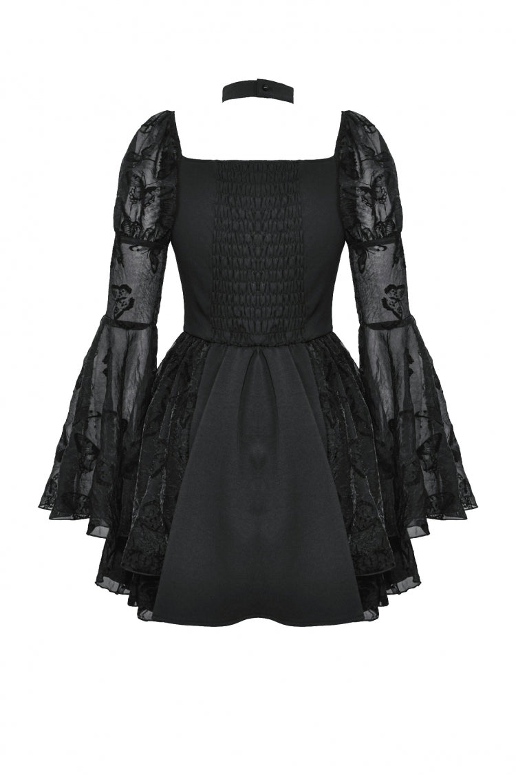 Majestic Black Multi-Layered Lace Trumpet Puff Sleeve Halter Gothic Lolita Graduation Gown