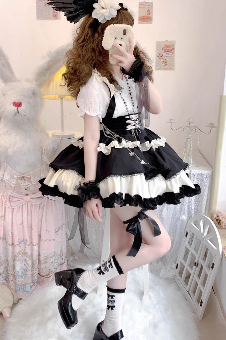 Strappy Doll Collar Ruffle Sweet Tiered Skirt in 7 Colors